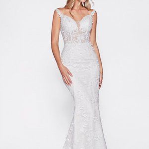 Illusion V-Neck Off Shoulder Wedding Dress CDTY01